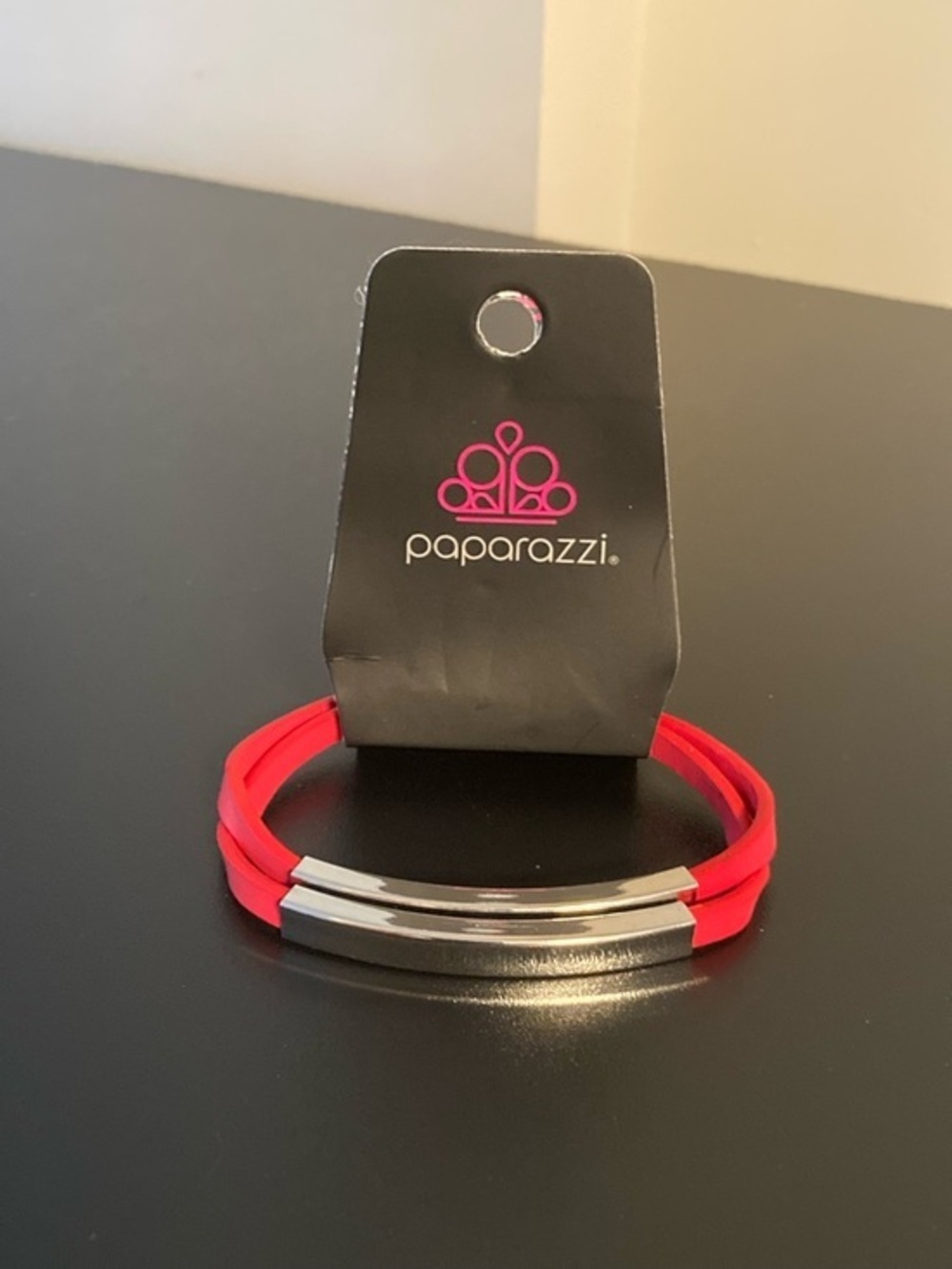Paparazzi Hot Pink Double-Band Bracelet with Silver-Tone Bars